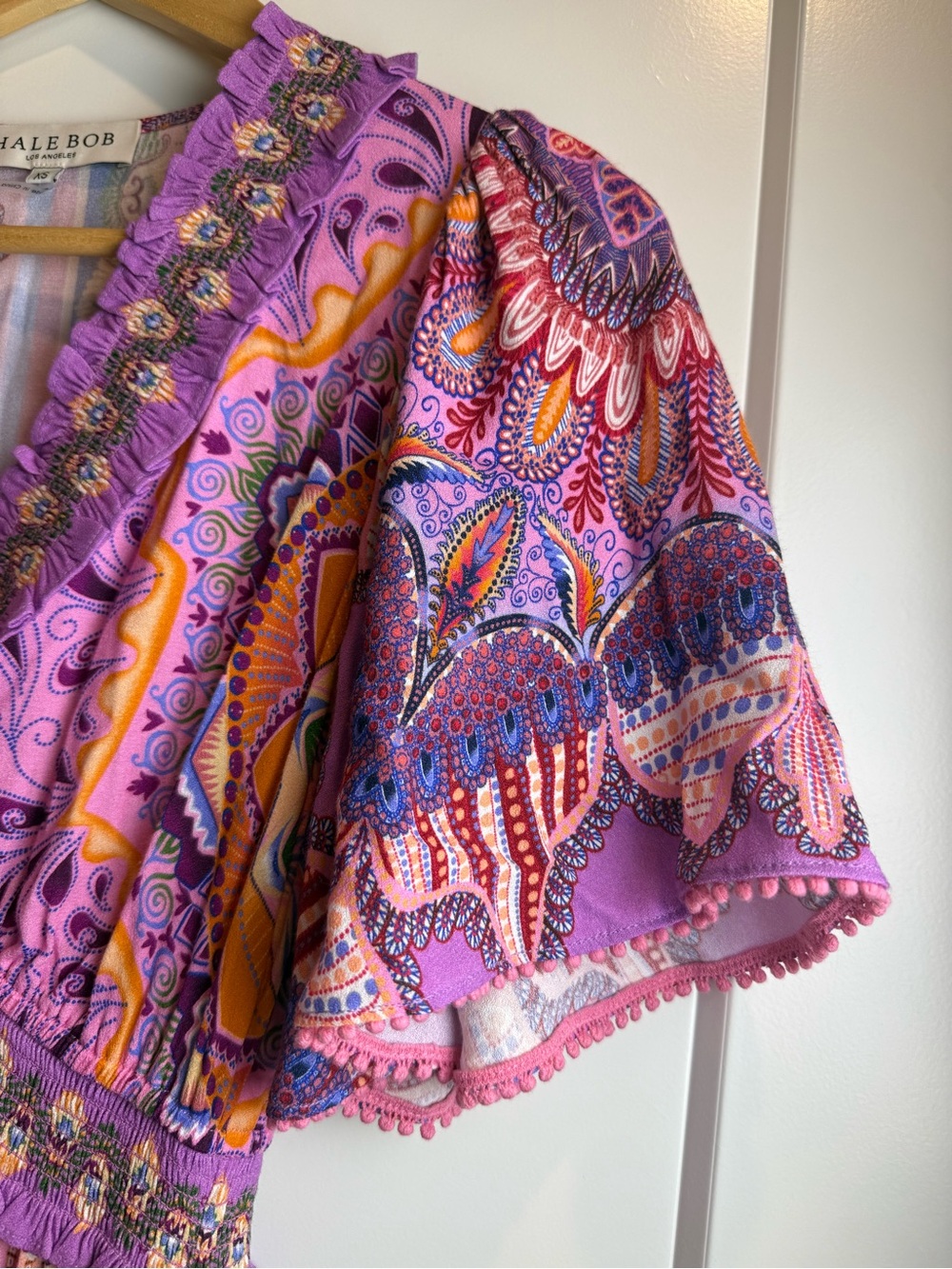 Hale Bob Katelyn Linen Maxi Dress Pink Paisley Boho Flutter Sleeve PocketsSizeXS - Picture 7 of 14